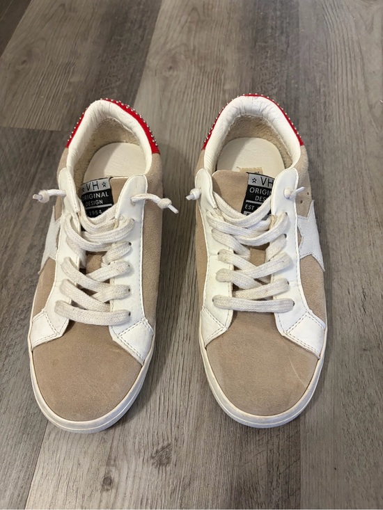 Vintage Havana Shoes - Vintage Havana Beige & White Sneakers with Red Heel